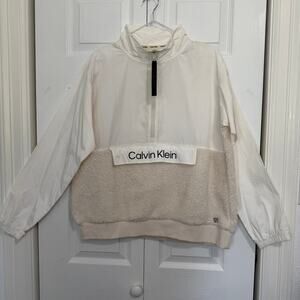 NWT Calvin Klein Sherpa and Windbreaker Half Zip Mock Neck Jacket Large